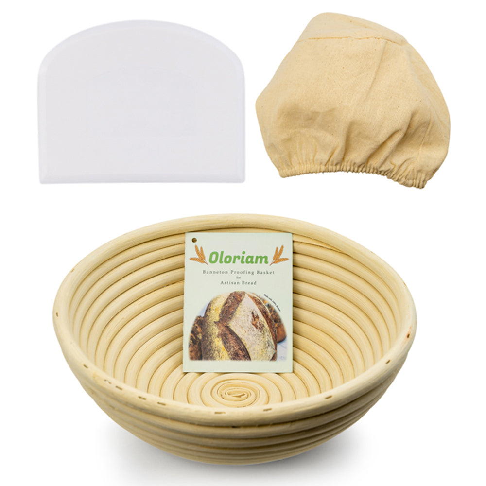 Vollum Bread Proofing Basket Banneton Baking Supplies for Beginners & Professional Bakers Handwoven Rattan Cane Bread Maker with Linen for Artisan